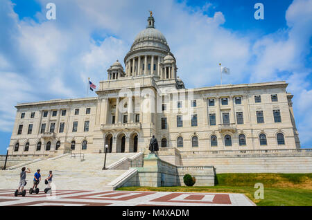 Providence, Rhode Island, USA. Segway tour to the Rhode Island State House, a neoclassical building housing the Rhode Island General Assembly. Stock Photo