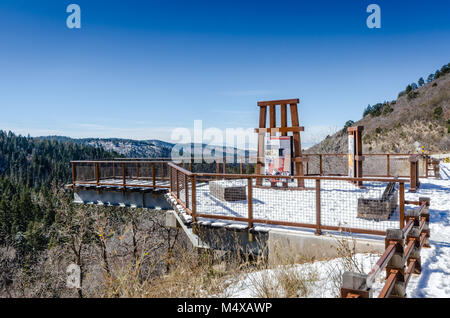 This vista, located northwest of the Village of Cloudcroft, New Mexico, offers a majestic view of the 1899 railroad trestle called the Mexican Canyon  Stock Photo