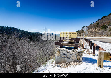 This vista, located northwest of the Village of Cloudcroft, New Mexico, offers a majestic view of the 1899 railroad trestle called the Mexican Canyon  Stock Photo