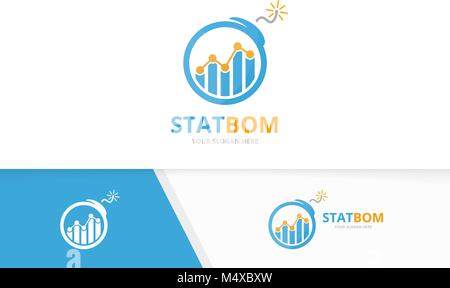 Vector graph and bomb logo combination. Diagram and detonate symbol or icon. Unique chart and weapon logotype design template. Stock Vector