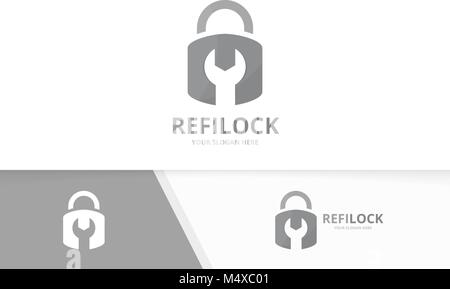 Vector lock logo combination. Safe and repair symbol or icon. Unique padlock and fix logotype design template. Stock Vector