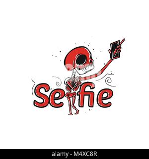 Skeleton hipster taking selfie photo smart phone vector illustration design. Stock Vector