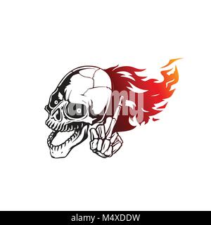 Skull flames front face logo vector illustration Stock Vector