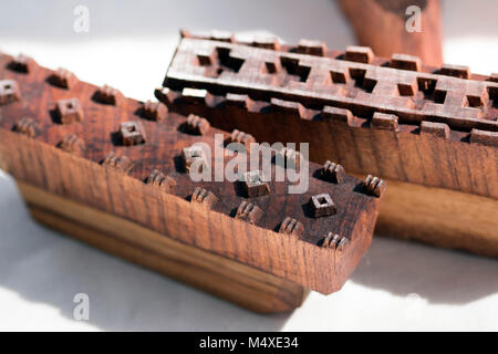 Traditional hand block printing textile in India. Stock Photo