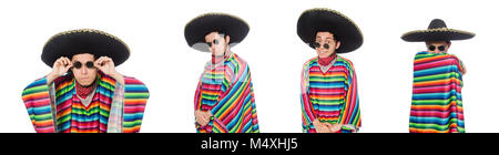 Funny mexican wearing poncho isolated on white Stock Photo