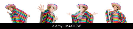 Funny mexican wearing poncho isolated on white Stock Photo