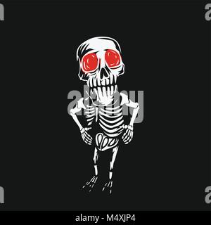 skeleton skull with red eyes on black background vector illustration. Stock Vector