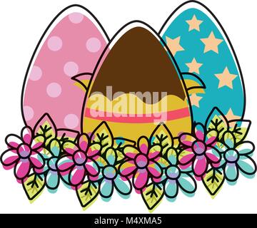 eggs easters decorations with flowers and leaves design Stock Vector