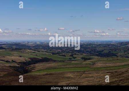 View from Black Hill (Peak District National Park) towards Emley Moor transmitting station, West Yorkshire, UK Stock Photo