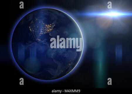 sunset over planet Earth (stylized 3d render, elements of this image are furnished by NASA) Stock Photo