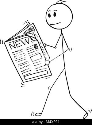 Cartoon of Businessman Reading News in Newspaper Stock Vector