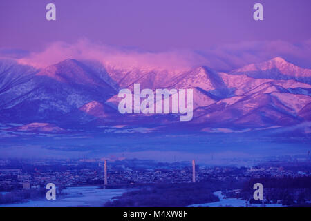 Hidaka mountain range and Obihiro City, Hokkaido, Japan Stock Photo