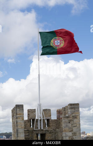 Portuguese flag at Castelo de Sao Jorge (Portugal) Stock Photo