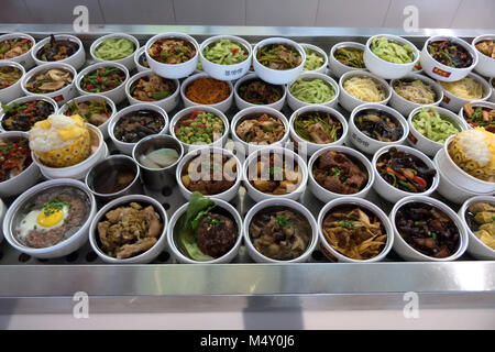 Bowls of traditional Chinese food in restaurant kitchen. Chengdu, Sichuan, China, Asia