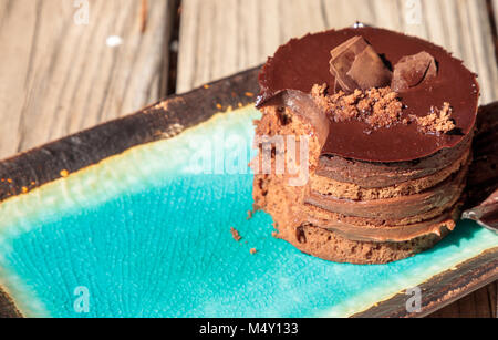 Creamy chocolate mousse layered cake Stock Photo