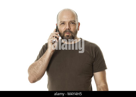 a bearded man at the phone Stock Photo