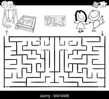 maze activity game with kids and playground Stock Photo