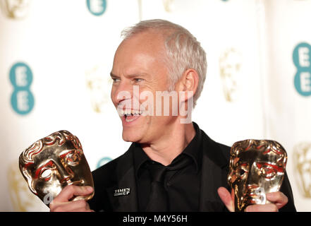 Martin McDonagh with two of his awards for Three Billboards Outside Ebbing, Missouri at attending the EE British Academy Film Awards After Party, London. PRESS ASSOCIATION Photo. Picture date: Sunday February 18, 2018. See PA Story SHOWBIZ Bafta. Photo credit should read: Yui Mok/PA Wire. Stock Photo