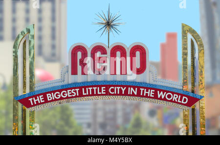 Reno arch in the biggest little city in the world on Virginia Street Stock Photo
