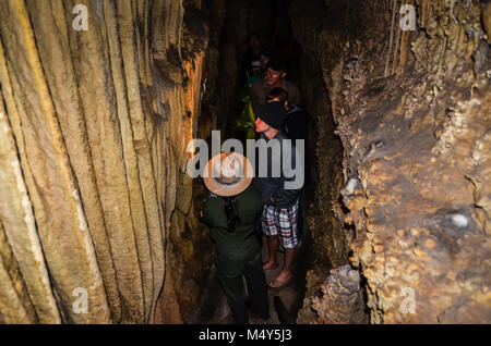 Park ranger leads guided tour of Lehman Caves in Great Basin National Park. Stock Photo