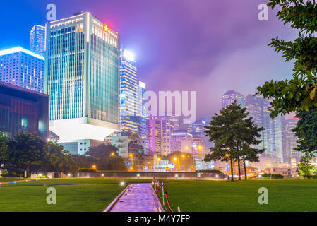 HONG KONG, CHINA - APRIL 25: View of skyscrapers and architecture from Tamar park in the financial district of Hong Kong on April 25, 2017 in Hong Kon Stock Photo