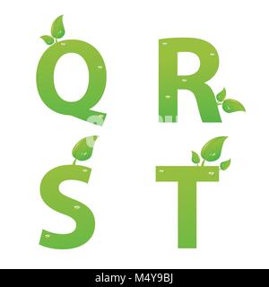 Vector set of green eco letters logo with leaves Stock Vector