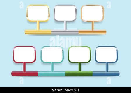 Infograph of gold, silver, bronzed and  colorful metal rectangles with rounded corners ready for your text Stock Vector