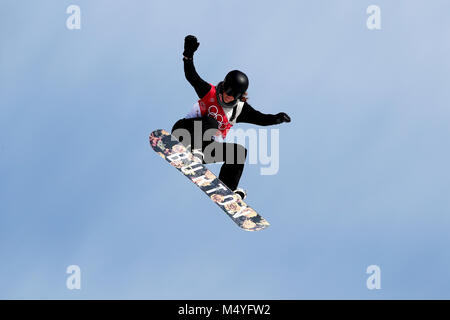 Switzerland's Sina Candrian in the Ladies Snowboarding Big Air at the Alpensia Ski Jumping Centre during day ten of the PyeongChang 2018 Winter Olympic Games in South Korea. Stock Photo