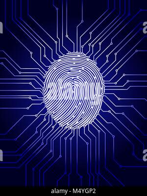 Fingerprint scanning, digital biometric security system, data protection, dark blue background, vector illustration Stock Vector