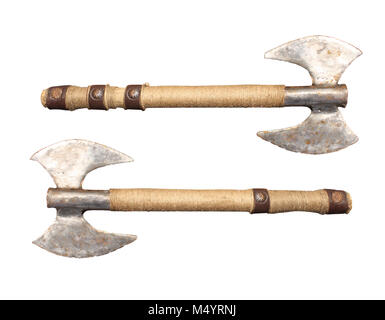 Two medieval hatchets. Objects isolated on white background Stock Photo