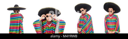 Funny mexican wearing poncho isolated on white Stock Photo