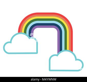 Rainbow and clouds as sticker Vector cartoon color illustration. Stock Vector