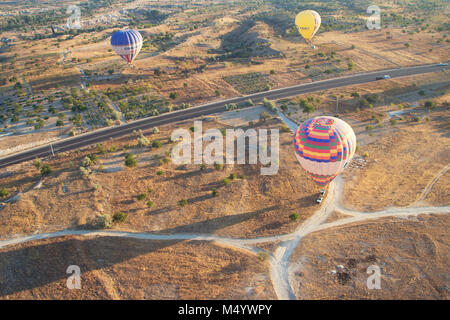 Hot air balloons taking off, Cappadocia, Turkey Stock Photo