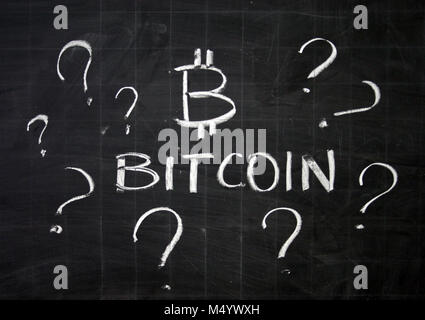 What is bitcoin? Written on the blackboard with white chalk Stock Photo