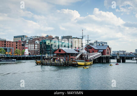 Fort Point Channel is a maritime channel separating South Boston from downtown Boston, Massachusetts, feeding into Boston Harbor. It features several  Stock Photo