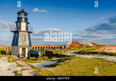 The Garden Key Light, also known as the Tortuga Harbor Light, is located at Fort Jefferson, on Garden Key at Dry Tortugas National Park. Stock Photo