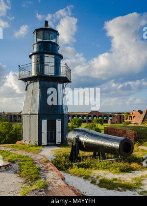 The Garden Key Light, also known as the Tortuga Harbor Light, is located at Fort Jefferson, on Garden Key at Dry Tortugas National Park. Stock Photo