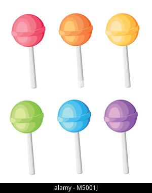 Lollipops collection candy on stick with twisted design sweet candy lollipop vector illustration icon in cartoon style isolated on white background. Stock Vector