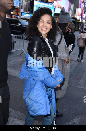 New York, NY, USA. 19th Feb, 2018. Sofia Wylie, seen at Good Morning America to promote ANDI MACK out and about for ANDI MACK Cast on Good Morning America (GMA), GMA Studios, New York, NY February 19, 2018. Credit: Derek Storm/Everett Collection/Alamy Live News Stock Photo