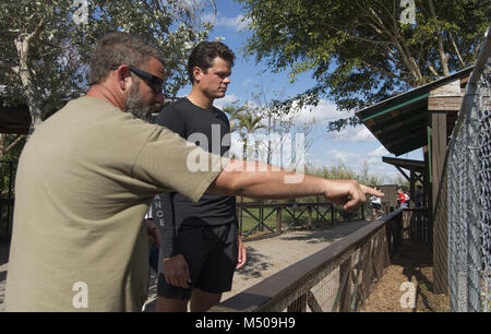 Weston, Florida, USA. 18th February, 2018. Tennis great Milos Raonic (CAN) takes a trip to the Sawgrass Recreational Park prior to his play at the 2018 ATP Champions Tour held at the Delray Beach Tennis Center on February 18, 2018 in Weston, Florida.  People:  Milos Raonic Credit: Storms Media Group/Alamy Live News Stock Photo