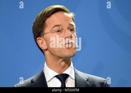 Berlin, Germany. 19th February, 2018. the Dutch Prime Minister Mark Rutte takes part in a press conference in the Kanzleramt. Photo: Maurizio Gambarini/dpa Credit: dpa picture alliance/Alamy Live News Stock Photo
