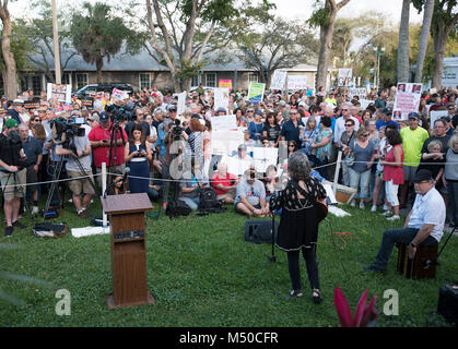 Delray Beach, Florida, USA. 19th Feb, 2018. Hundreds are seen during a demonstration in front of Delray Beach's city hall protesting gun violence on Monday, February 19, 2018, in Delray Beach, Fla. Credit: Andres Leiva/The Palm Beach Post/ZUMA Wire/Alamy Live News Stock Photo