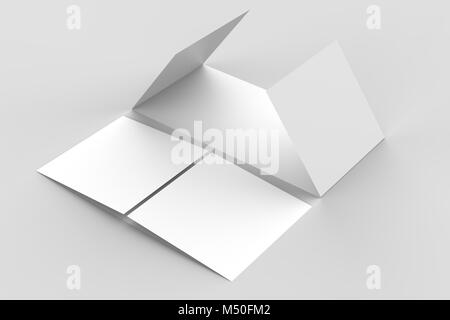 Horizontal - landscape gate fold brochure mock up isolated on soft gray background. 3D illustrating Stock Photo