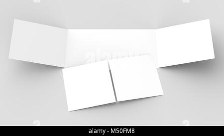 Horizontal - landscape gate fold brochure mock up isolated on soft gray background. 3D illustrating Stock Photo