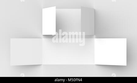 Horizontal - landscape gate fold brochure mock up isolated on soft gray background. 3D illustrating Stock Photo