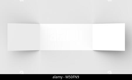 Horizontal - landscape gate fold brochure mock up isolated on soft gray background. 3D illustrating Stock Photo