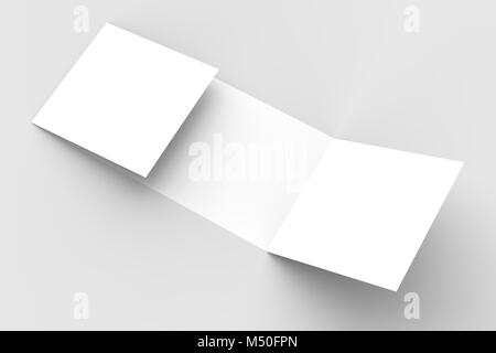 Horizontal - landscape gate fold brochure mock up isolated on soft gray background. 3D illustrating Stock Photo