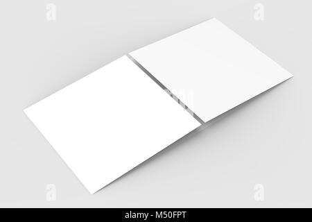 Horizontal - landscape gate fold brochure mock up isolated on soft gray background. 3D illustrating Stock Photo