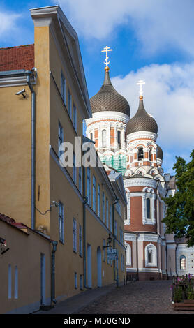 Alexander Nevsky Orthodox Cathedral, view from Pikk Jalg street in Tallinn Stock Photo