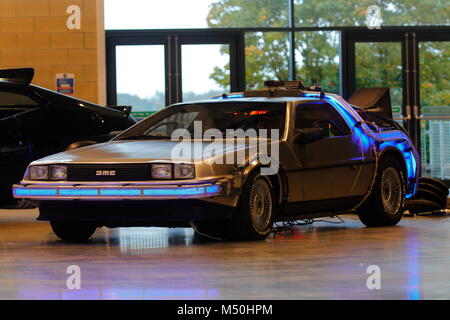 A  replica De Lorean time machine from Back To The Future on display at the Ultra Con event at the Yorkshire Event Centre in Harrogate Stock Photo